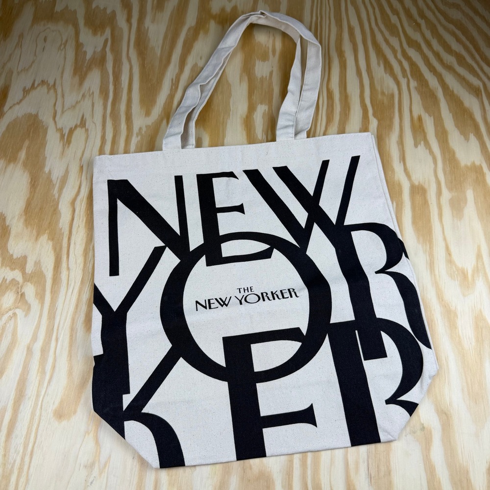 The New Yorker Canvas Tote Bag Black White Graphic Logo Book Bag